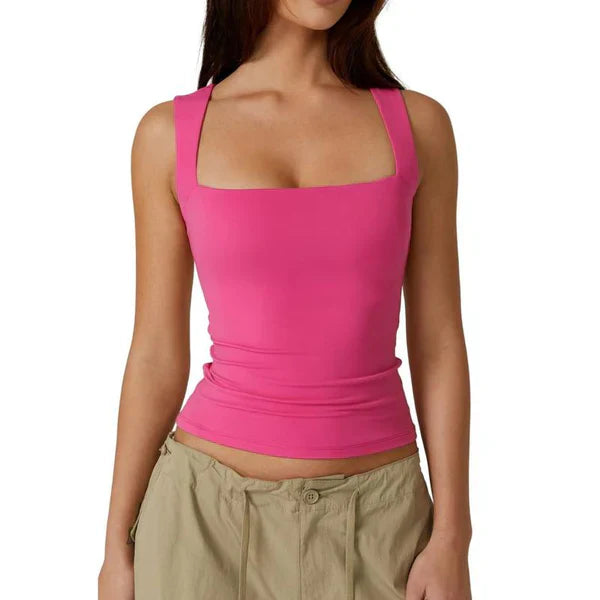 🔥Köp 1 få 1 gratis skicka två🎀 Tank Top med fyrkantig hals och ärmlösa dubbla lager för kvinnor