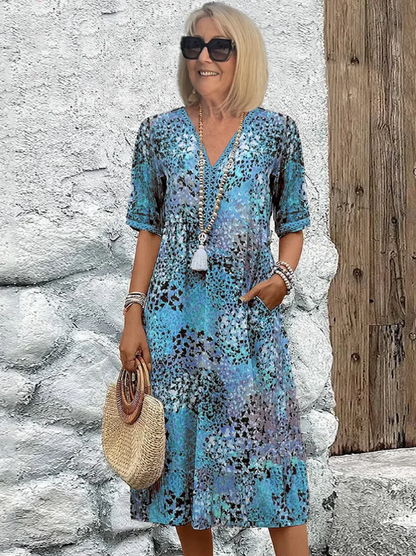 👗 60% RABATT! ✨ Livlig Midilång Klänning – Färgglatt Tryck, Bekväm Passform & Perfekt för Vardag & Fest 🌸