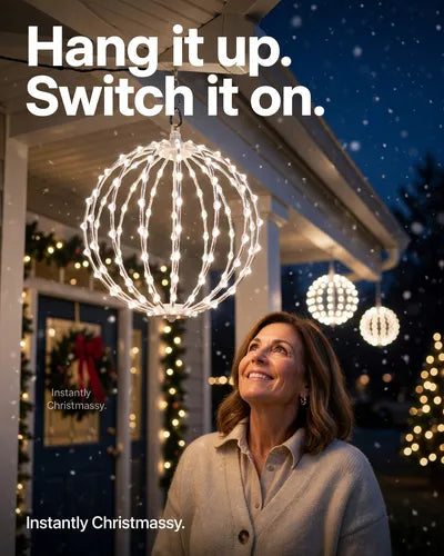 🔮 50% RABATT NU! Hängande LED-klotdekoration – elegant klotdesign, 360° ljus & hopfällbar – perfekt för uteplats, trädgård och fest ✨