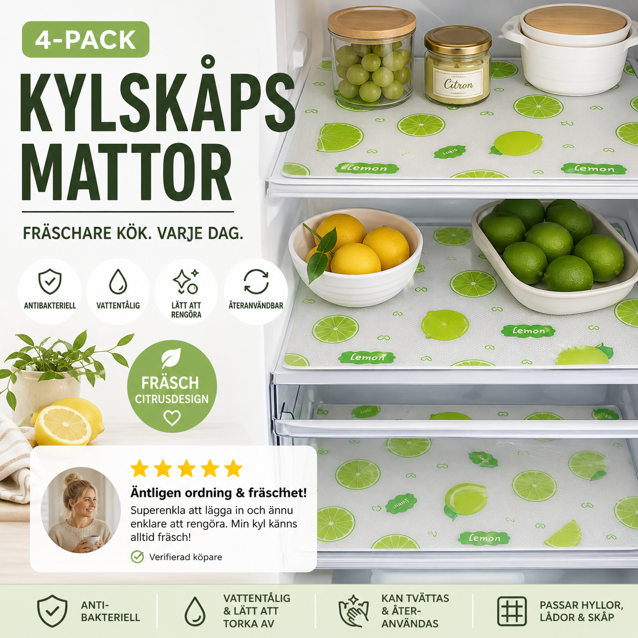 🍋✨ Limefräsch skyddsskydd för kylskåp – fläck- och oljeavvisande