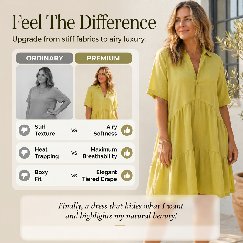 👗 40% RABATT NU! 🌸Enfärgad, bekväm klänning med knappar vid kragen