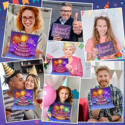 🔥Beste gave 49% RABATT🎁Fyrverkeri pop-up kake med lys og musikk, bursdagskort gave
