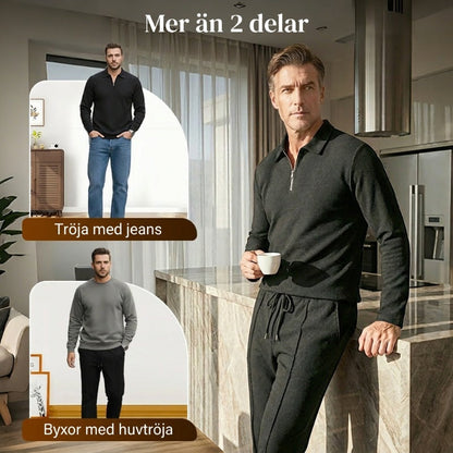 ⏰ Endast nu 49% rabatt!🔥Herrset i Vaffelstickning – Collegetröja & Raka Byxor