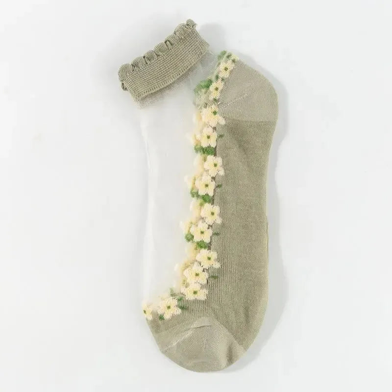 🌺Blommiga spetsstrumpor för damer, vår/sommar