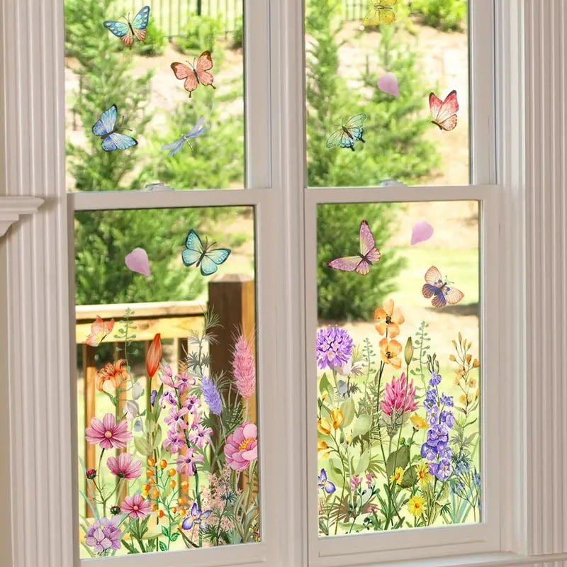 💐Nyår Hot Rea 50% rabatt💞Fönsterdekal med färgglad blombukett🖼️(Klipp till storlek fritt)