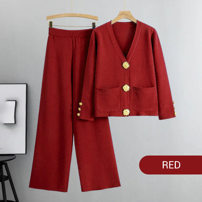 ⏳ Tidsbegränsad 50 % rabatt! 💥Mjuka stickade byxor med guldknappar, set med