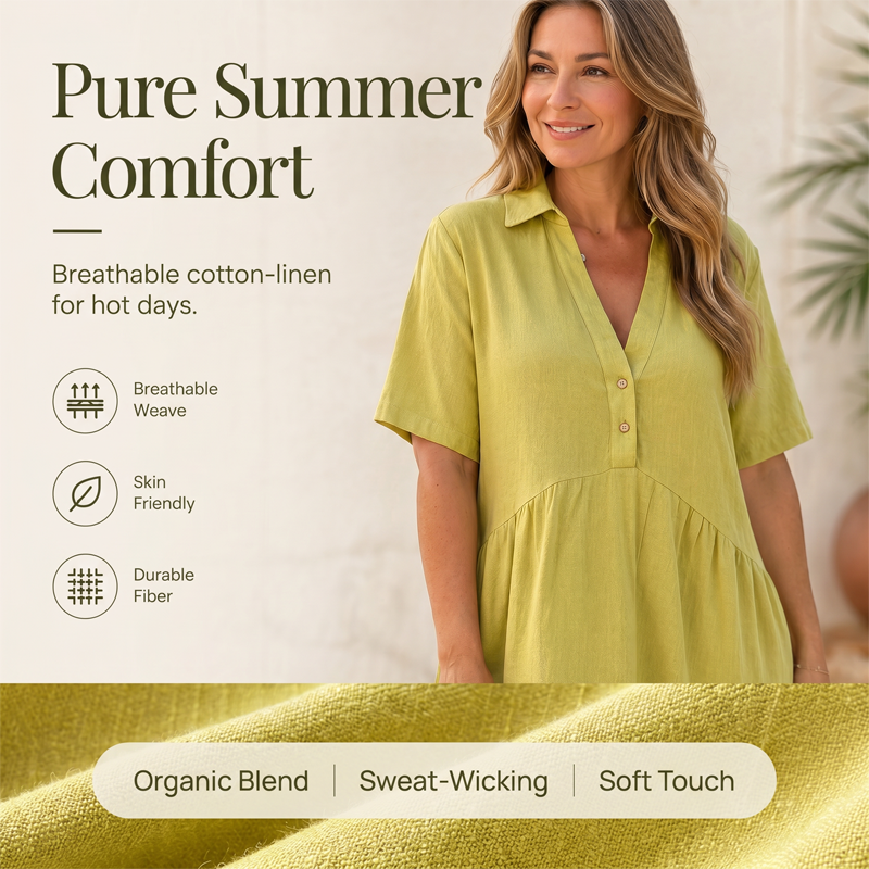 👗 40% RABATT NU! 🌸Enfärgad, bekväm klänning med knappar vid kragen