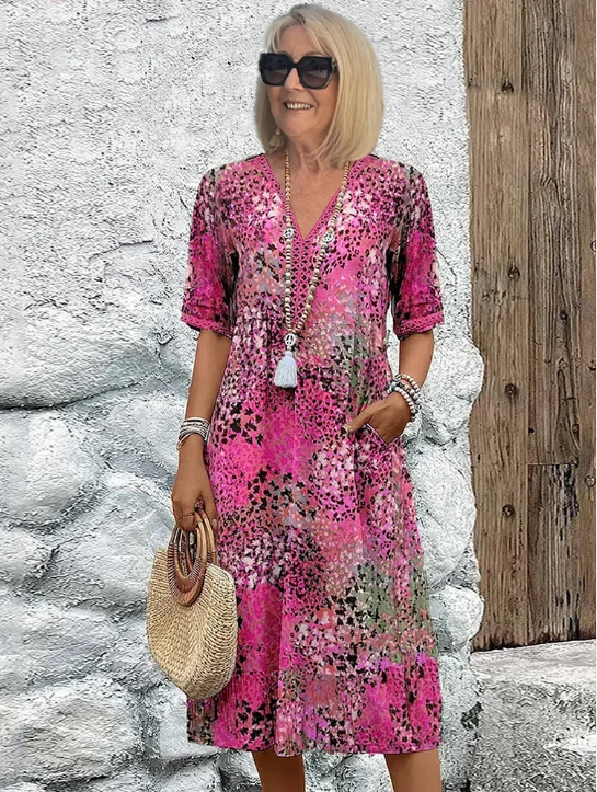 👗 60% RABATT! ✨ Livlig Midilång Klänning – Färgglatt Tryck, Bekväm Passform & Perfekt för Vardag & Fest 🌸