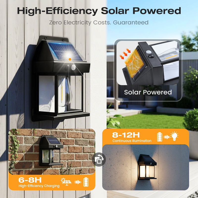 🌙 | Solcellsdriven Vägglampa – Rörelsesensor & Väderbeständig