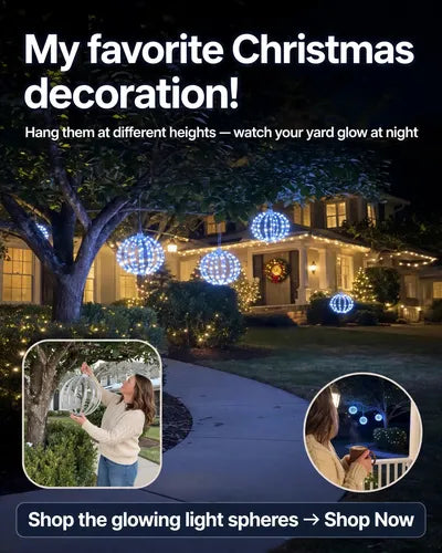 🔮 50% RABATT NU! Hängande LED-klotdekoration – elegant klotdesign, 360° ljus & hopfällbar – perfekt för uteplats, trädgård och fest ✨