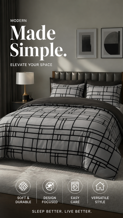 Moderna, minimalistiska sängkläder med geometriska mönster