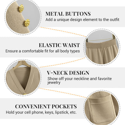 ⏳ Tidsbegränsad 50 % rabatt! 💥Mjuka stickade byxor med guldknappar, set med