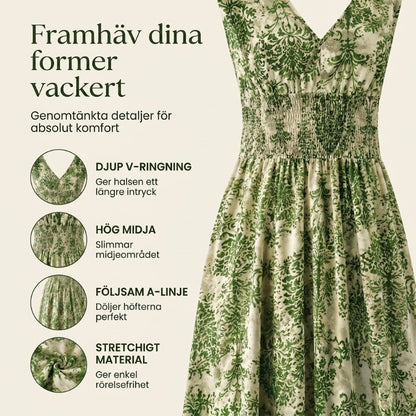 👗 50% RABATT NU! 🌸 Kvinnors V-ringad Blommönstrad Smockad Maxiklänning – Smockad Midja, Andningsbar & Mångsidig Längd ✨