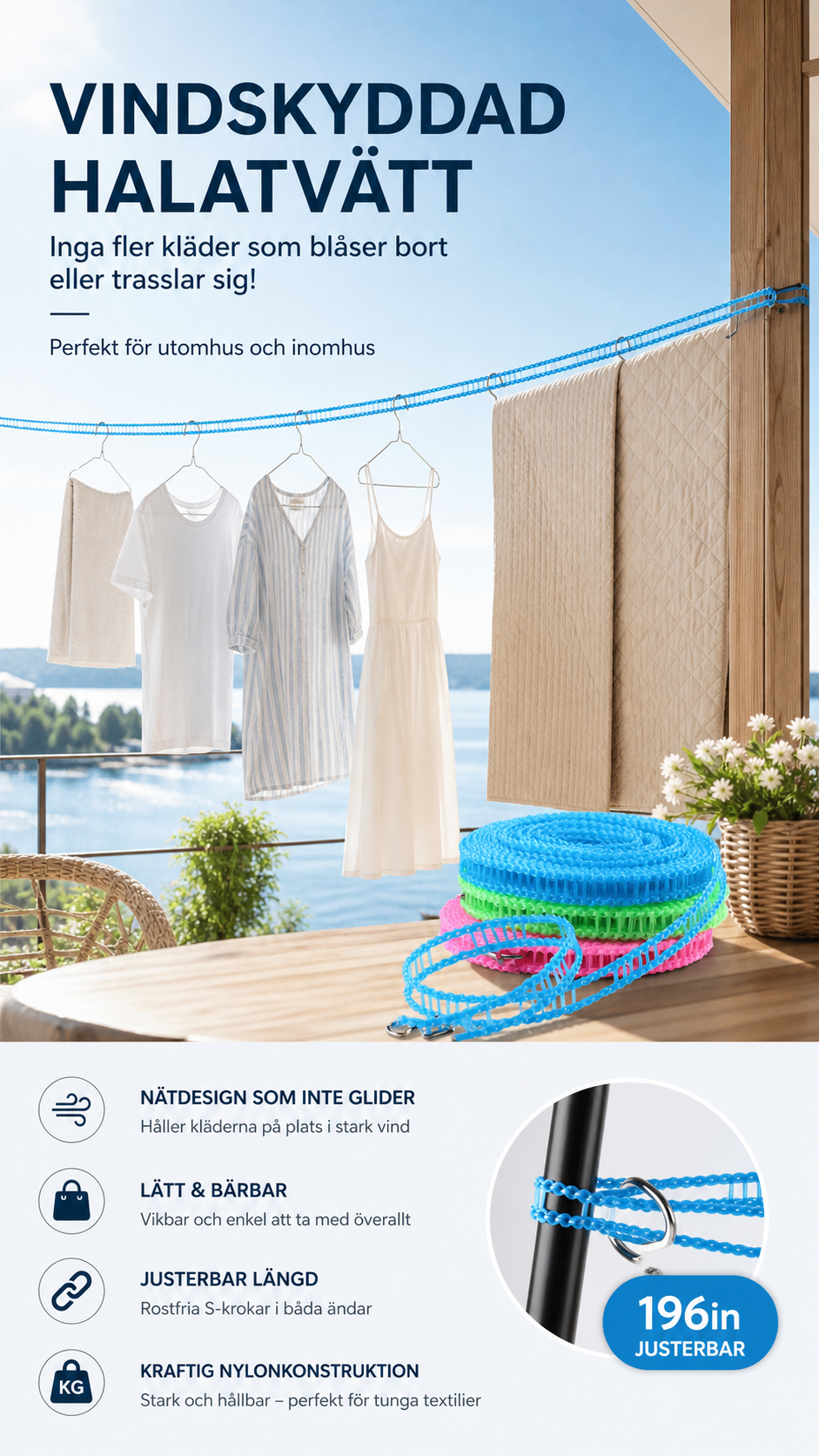 🧺 KÖP 1, FÅ 1 GRATIS! 🌬️ Vindskyddad och halkfri tvättlina ✨ Snabbtorkande, säker & enkel att sätta upp – perfekt för hemmet och balkongen ☀️