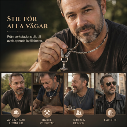 🛡️Halsband med hänge i form av vikingahammaren Thor, rostfritt stål, bysantinsk kedja