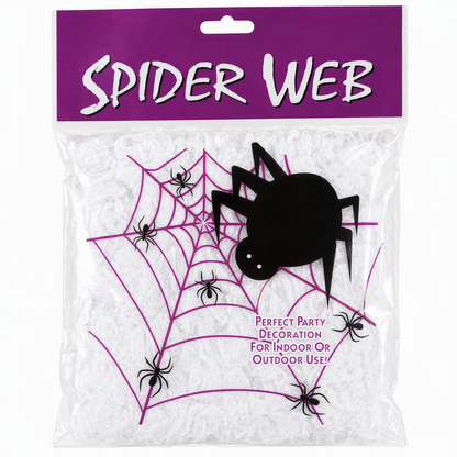 Läskiga Spindlar & Töjbart Spindelnät för Halloween-dekoration