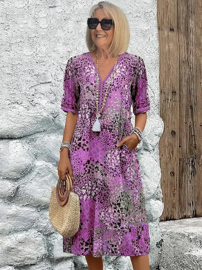 👗 60% RABATT! ✨ Livlig Midilång Klänning – Färgglatt Tryck, Bekväm Passform & Perfekt för Vardag & Fest 🌸