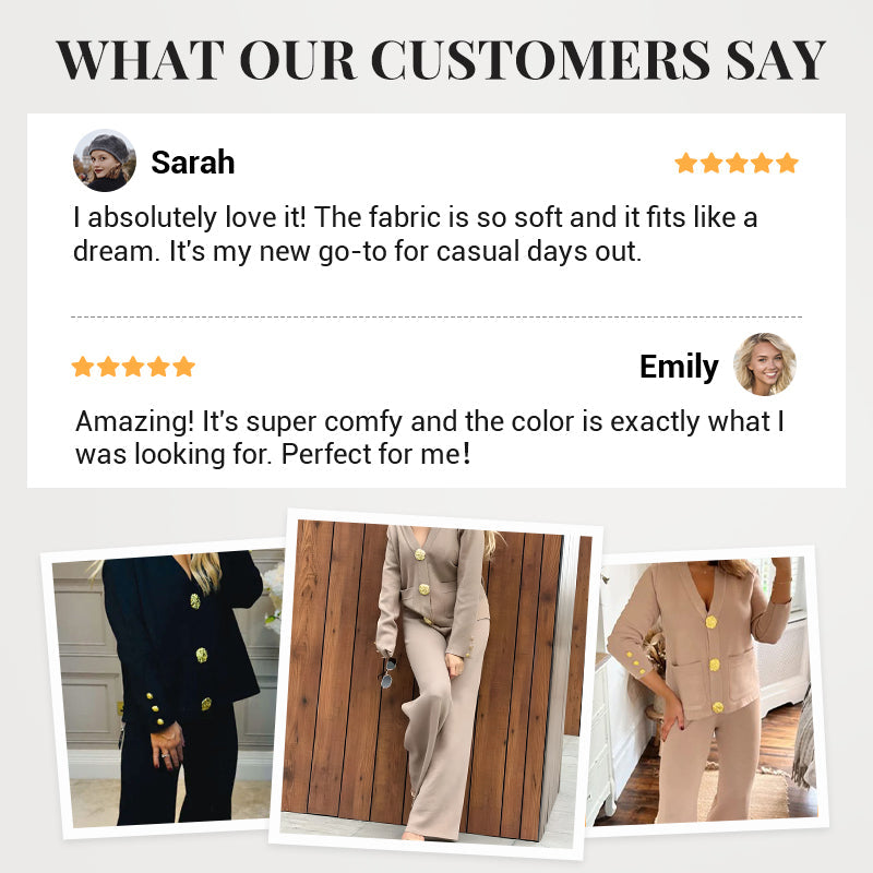 ⏳ Tidsbegränsad 50 % rabatt! 💥Mjuka stickade byxor med guldknappar, set med