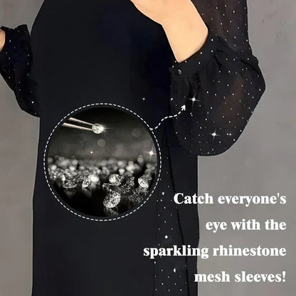 👗 60% RABATT! 💎 ENFÄRGAD STRASSKLÄNNING - Elegant Rund Halsringning med Glittrande Detaljer, Perfekt för Fest och Särskilda Tillfällen, Bekväm och Smickrande Passform 🌟✨