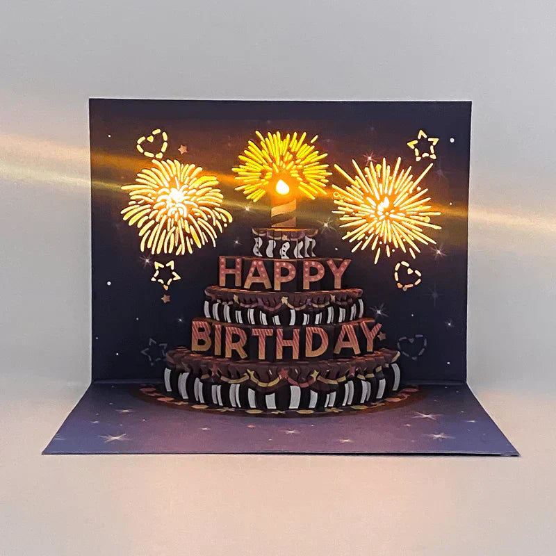 🔥Beste gave 49% RABATT🎁Fyrverkeri pop-up kake med lys og musikk, bursdagskort gave