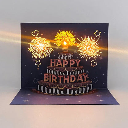 🔥Beste gave 49% RABATT🎁Fyrverkeri pop-up kake med lys og musikk, bursdagskort gave