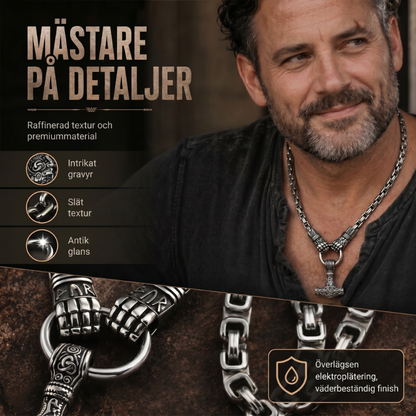 🛡️Halsband med hänge i form av vikingahammaren Thor, rostfritt stål, bysantinsk kedja