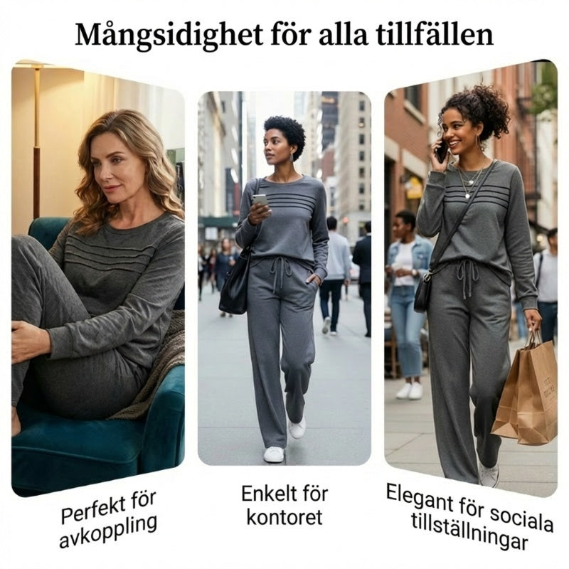 Avslappnat set med topp och byxor med dragsko för dam