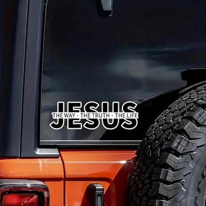 ✝️ Gratisgåvor kan inte skickas vid enskilda köp.✨ JESUS VINYL DECAL - "The Way, The Truth, The Life" Design, Weather-Resistant for Cars and Windows, Easy to Apply and Remove, Perfect for Faith Expression 🙏🚗
