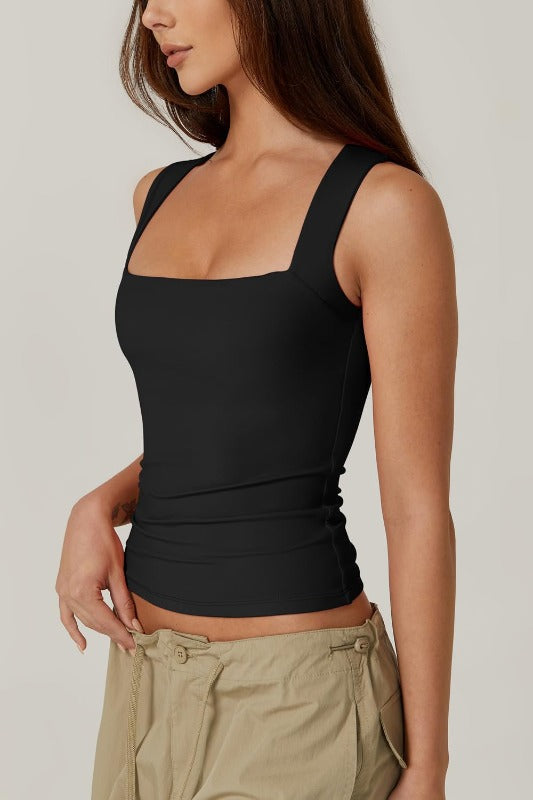🔥Köp 1 få 1 gratis skicka två🎀 Tank Top med fyrkantig hals och ärmlösa dubbla lager för kvinnor