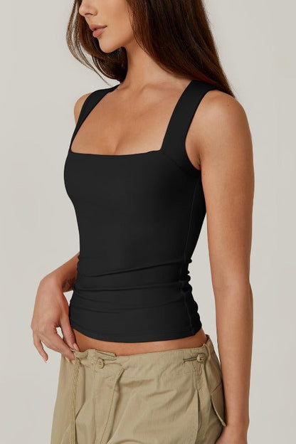 🔥Köp 1 få 1 gratis skicka två🎀 Tank Top med fyrkantig hals och ärmlösa dubbla lager för kvinnor