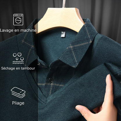🔥Tidig höstspecial - 51% rabatt🔥Herrtröjor med långärmad krage, toppar med slag och pikétröjor med business casual-mönster