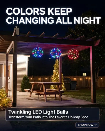 🔮 50% RABATT NU! Hängande LED-klotdekoration – elegant klotdesign, 360° ljus & hopfällbar – perfekt för uteplats, trädgård och fest ✨
