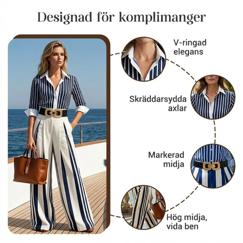🔥50 % rabatt under en begränsad tid🔥2-delars set med randig damskjorta och byxor med vida ben