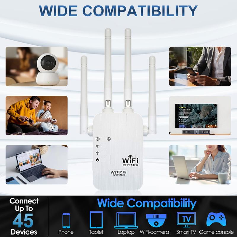 🎁Sista dagen-kampanj 49 % 🔥WiFi-förstärkare 2025,1200 Mbps dual band (5 GHz/2,4 GHz) signalförstärkare, täcker 930 m² och 50 enheter, repeater med Ethernet-port för hemmet, presenter