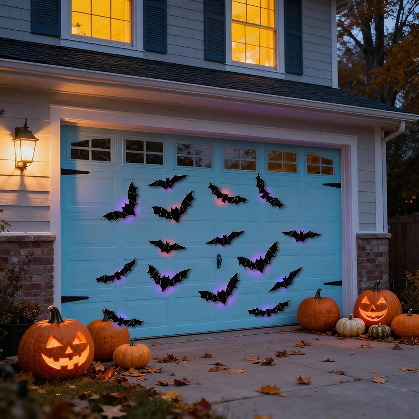 🦇 50% RABATT! 🎃 3D LED-Fladdermöss Halloween-Dekoration – Lila Ljus, Hängande & Väggklistrad – Kuslig Atmosfär för Hem & Fest 🌙