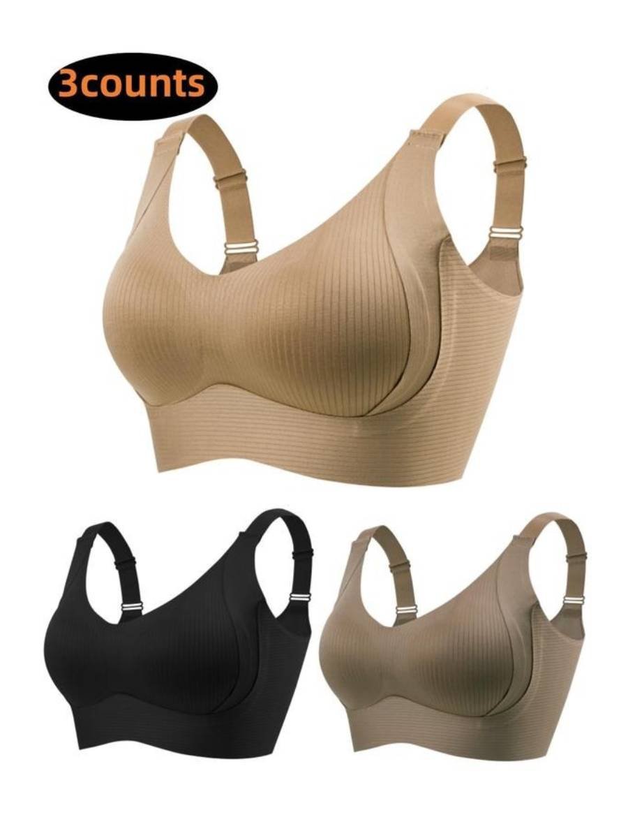 🎁Köp 1 Få 3 Förpackningar💕Ribbad Push Up Justerbar Trådlös BH för kvinnor