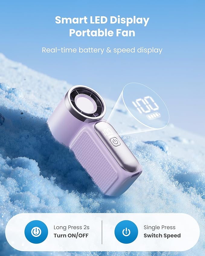 ❄️Mini-handfläkt med LED-display👍5-stegs turbofläkt i fickformat✨Laddas via USB, snabb kylning för resor och när du sminkar dig