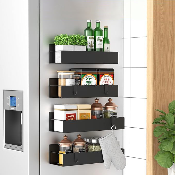 Magnetic Spice Organiser, svart organiserings- och förvaringsställ för kylskåp och ugn