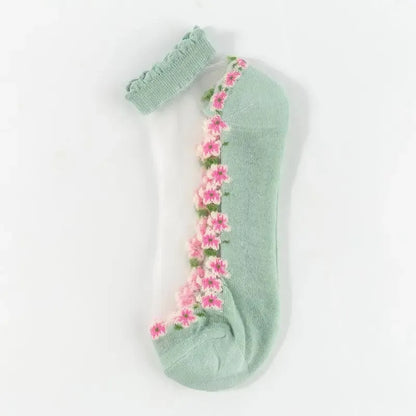 🌺Blommiga spetsstrumpor för damer, vår/sommar