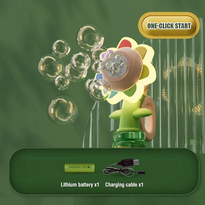 🌻 50% RABATT! 🫧 Solrosformad Bärbar Elektrisk Bubbeltillverkningsleksak – Automatiska Bubbel, Söt Design & Perfekt för Barn 🎈