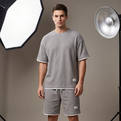 👕 50% RABATT! 🧇 Vaffeltyg Kortärmad T-shirt 2-delat Set – Bekväm Passform, Andningsbar Bomull & Perfekt För En Avslappnad Vardagslook 🏠