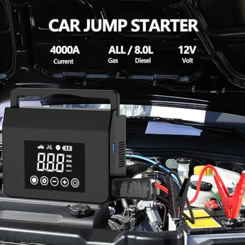 🚗Bärbar bilstartare med luftkompressor, 4000A bilstartare med batteri