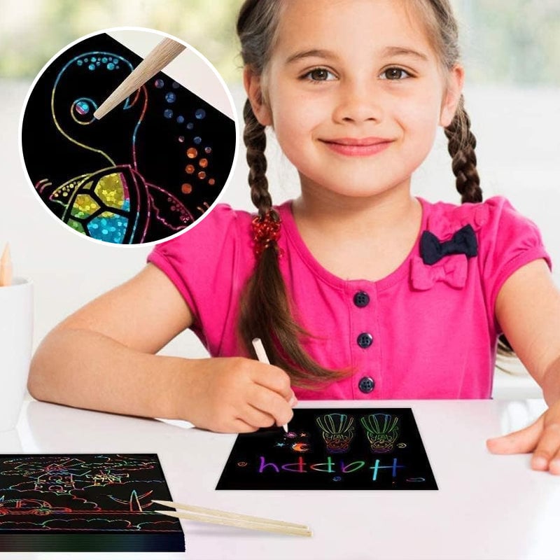 🎨 KÖP 2, FÅ 1 GRATIS! 🎅 DIY Rainbow Magic Scratch Paper Art Set (100 st) – Kreativt, Roligt & Perfekt Julklapp ✨