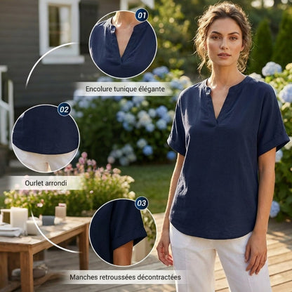 🌸Vårrea 50 % rabatt👕Modetopp i enfärgat tyg med korta ärmar