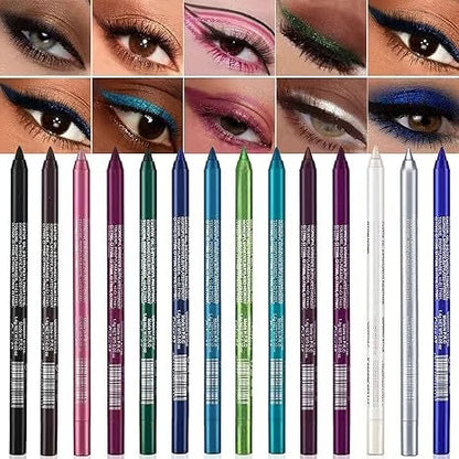 💄 50% RABATT! 🎨 14-delars Set med Vattenfast Gel-Eyeliner – Metallisk & Pärlemorskimrande Finish, Långvarig & Smetfri Formula För Perfekt Linning 👁️