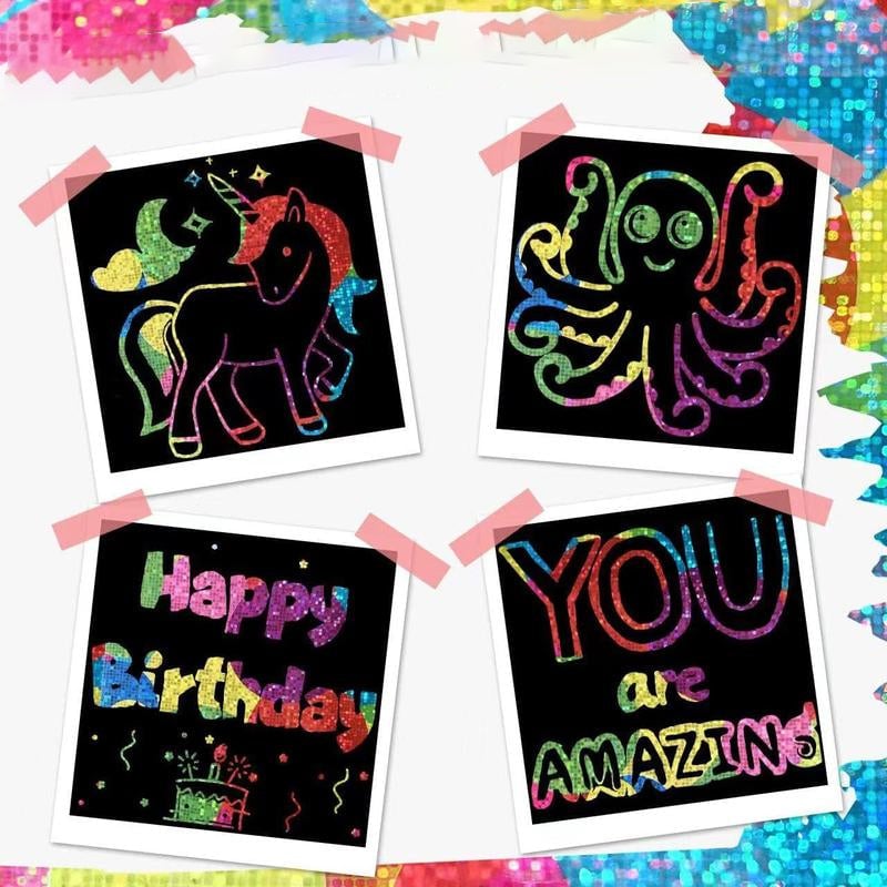 🎨 KÖP 2, FÅ 1 GRATIS! 🎅 DIY Rainbow Magic Scratch Paper Art Set (100 st) – Kreativt, Roligt & Perfekt Julklapp ✨