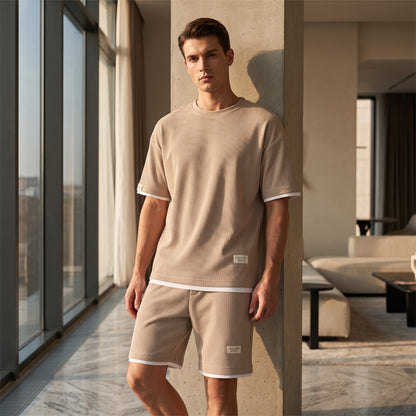 👕 50% RABATT! 🧇 Vaffeltyg Kortärmad T-shirt 2-delat Set – Bekväm Passform, Andningsbar Bomull & Perfekt För En Avslappnad Vardagslook 🏠