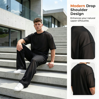 2-delat set med T-shirt och byxor med vida ben för män