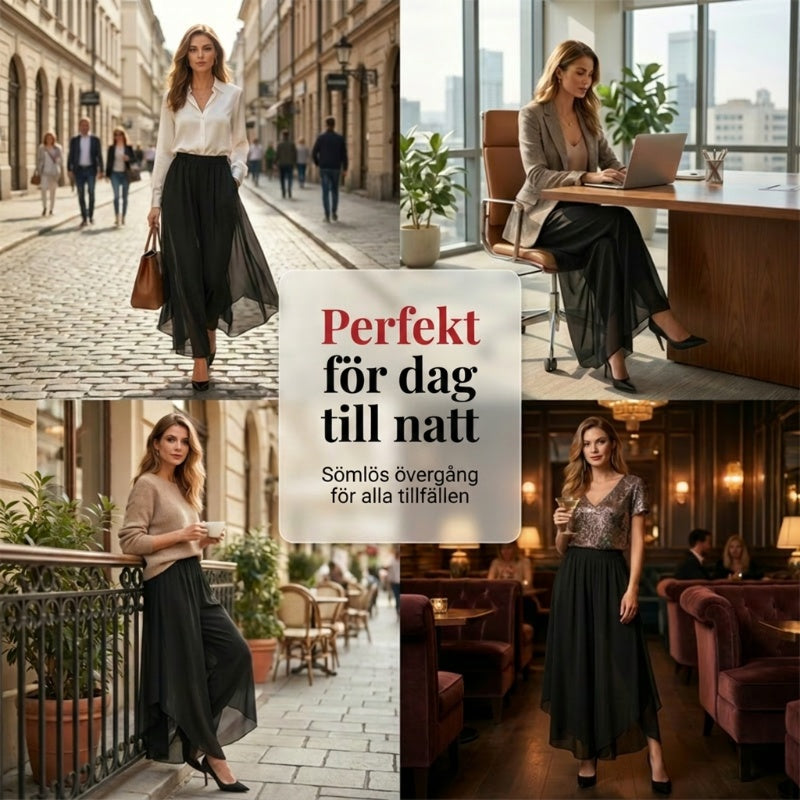 Asymmetriska chiffongbyxor med vida ben för dam