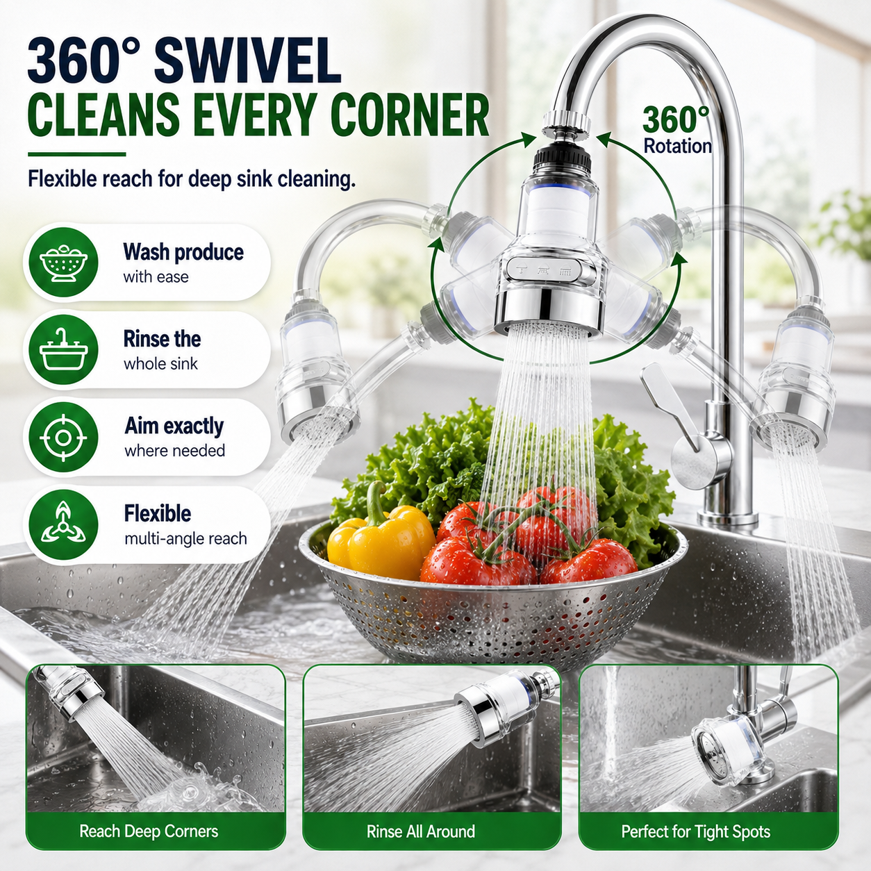 🚰 TIDSBEGRÄNSAT 50% RABATT! 💧 360° Kranfilter – Uppfriskande, Praktisk, Stänkfri ✨